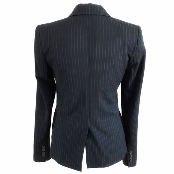 DENIM & SUPPLY RALPH LAUREN WOMEN BLACK WHITE PINSTRIPE PEAK LAPEL BLAZER - S - Picture 3 of 9